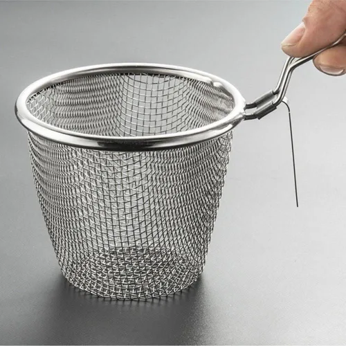 Miniatura 4 de Vctitil Cesta para freír de acero inoxidable, malla de alambre fino, colador de alimentos, pequeña sartén caliente, filtro de tamiz para albóndigas