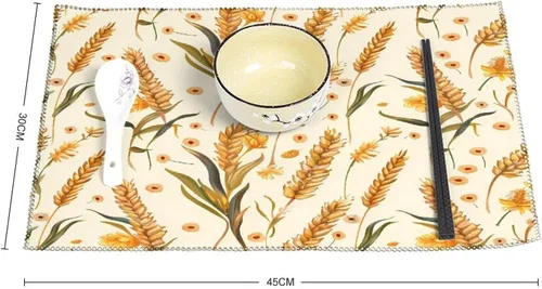 Miniatura 2 de Wheat Pattern Placemats Set of 6 Resistant Table Mats Washable Place Mats for Dinner Party Table Decoration