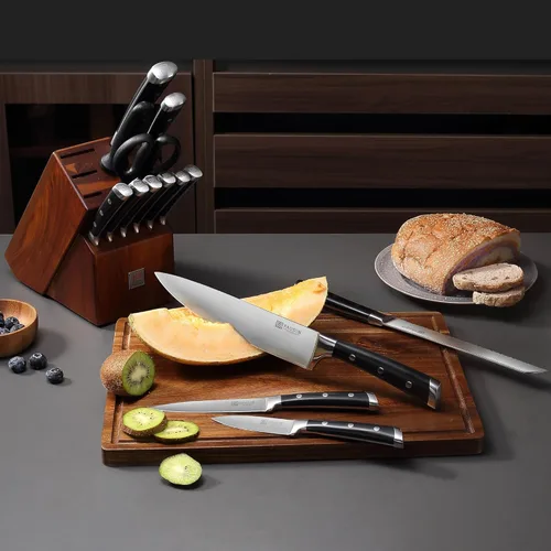 Miniatura 2 de PAUDIN Juego de bloque de cuchillos, 15 piezas, con bloque, juego de cuchillos de cocina de acero inoxidable de alto carbono con afilador, juego