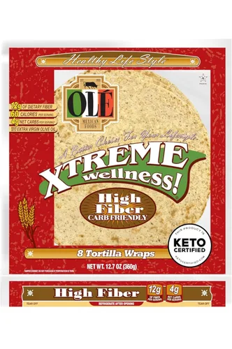 Ole Xtreme Wellness™ High Fiber | Envolturas de tortilla de harina | Tamaño de 8 pulgadas | 8 unidades cada paquete | Paquete de 4 unidades