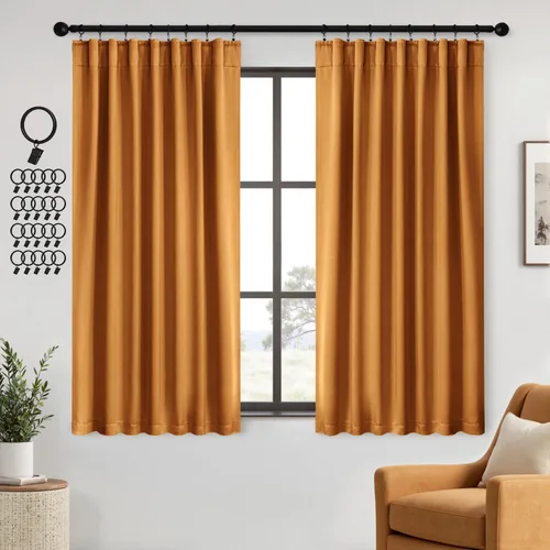 Miniatura 28 de ANRODUO Juego de 2 cortinas con bloqueo de luz del 99%, cortinas de 84 pulgadas de largo, cortinas negras para dormitorio, cortinas con aislamiento