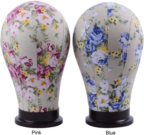Miniatura 2 de YANTAISIYU 1 pieza de cabeza de maniquí de lona para extensión de cabello, pelucas de encaje para hacer y exhibir pelucas (azul, 21 pulgadas)