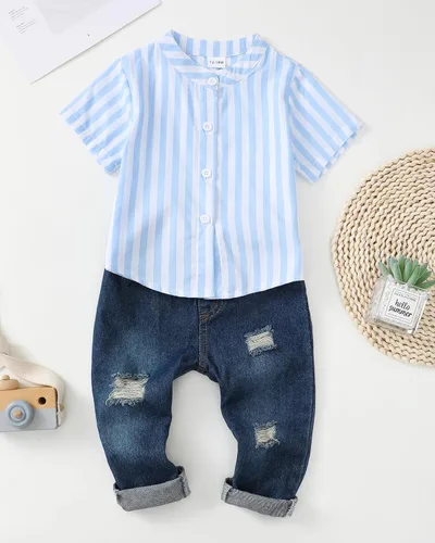 Miniatura 8 de Renotemy Ropa de bebé para niño, trajes de mezclilla, sudadera con capucha para bebés, pantalones de mezclilla, ropa para niños pequeños