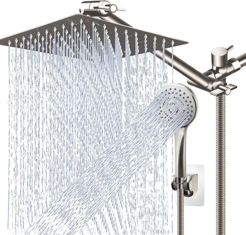 Miniatura 15 de PinWin Moderno cabezal de ducha cuadrado grande de 12 pulgadas con 5 modos de ducha de mano, brazo ajustable, fácil instalación sin herramientas