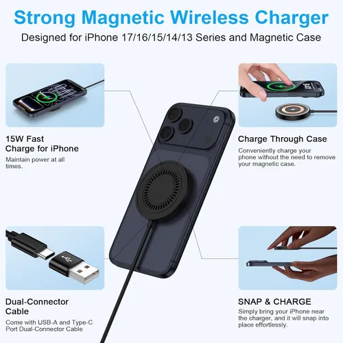 Miniatura 3 de Cargador inalámbrico magnético para Samsung Galaxy S26 Ultra S26+ S25 Ultra S25 FE/Edge S24FE S23 Z Flip/Fold7, Pixel 10 9A, estación de carga