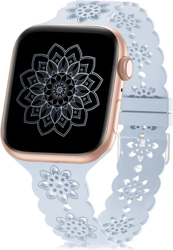 Miniatura 13 de Floral Silicone Band Compatible with Apple Watch Bands 38mm 40mm 42mm 44mm 41mm 45mm 49mm Women Men, Design Wristbands Soft Breathable Watch Bands