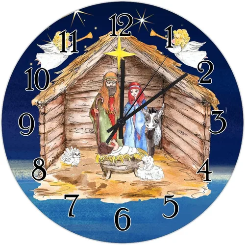 Miniatura 14 de Reloj de pared de madera de regalo cristiano de Feliz Navidad, Jesús es la razón, escena de la natividad, relojes de pared colgantes de granja