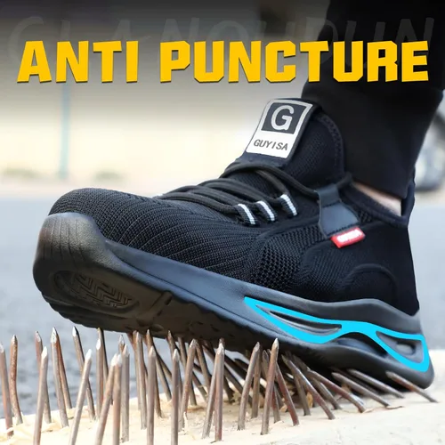 Miniatura 3 de GLANOUDUN Zapatos de punta de acero para hombre, zapatos de trabajo ligeros para hombres, zapatos de trabajo negros con punta de acero, zapatos