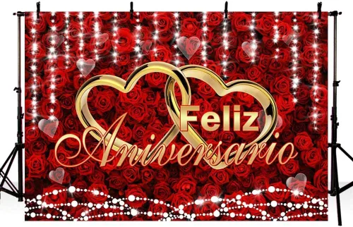 AIBIIN Fondo de feliz aniversario de 7 x 5 pies, decoración de fiesta de feliz aniversario mexicano, flores rojas burdeos, fondo de fotografía,