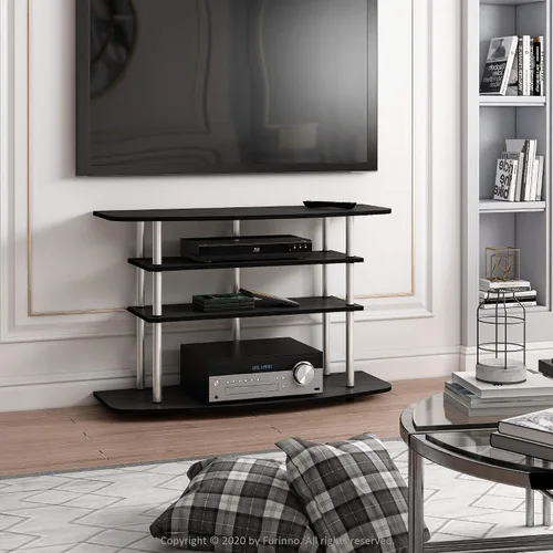 Miniatura 3 de Furinno Turn-N-Tube - Soporte para televisor de 3 niveles, centro de entretenimiento sin herramientas, consola de TV para televisores de hasta 32