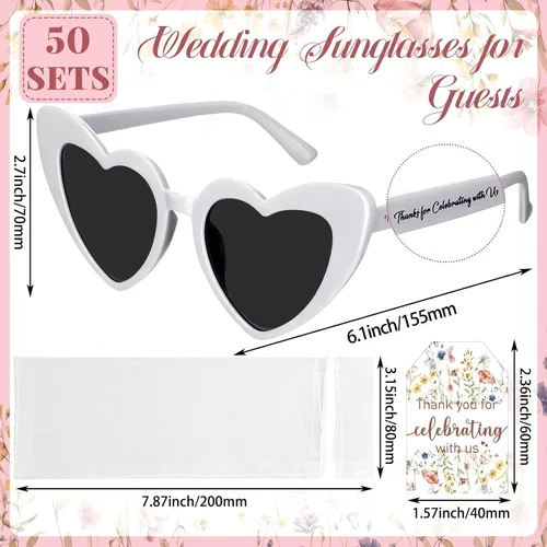 Miniatura 6 de Chapou 50 Set White Heart Shaped Sunglasses Bulk Wedding Bridal Shower Bachelorette Sunglasses Party Favors Gifts for Guests