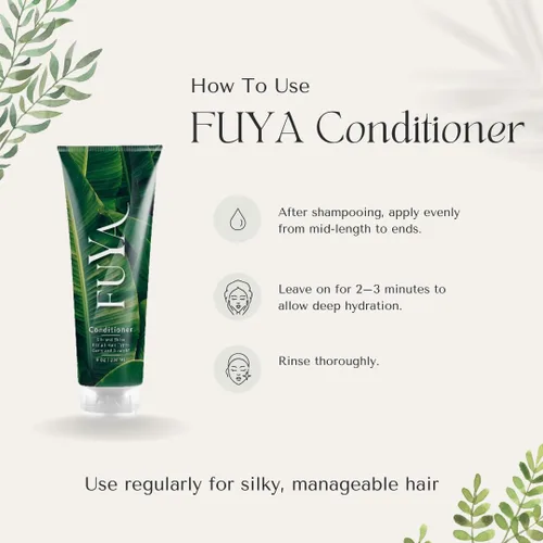 Miniatura 8 de FUYA Acondicionador hidratante y reparador – Fórmula hidratante sin sulfato para cabello seco, dañado o teñido con manteca de karité y aceite