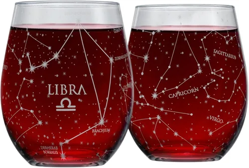 Miniatura 9 de Greenline Goods Juego de copas de vino sin tallo de cáncer del zodiaco grabado a mano, 15 onzas (juego de 2) - Cristalería con signo de astrología