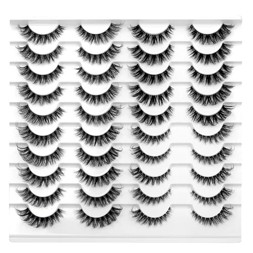 Miniatura 93 de Medias pestañas postizas con banda transparente, finas, estilo ojo de gato, naturales, cortas, pequeñas, acento 3/4, de visón sintético, tiras