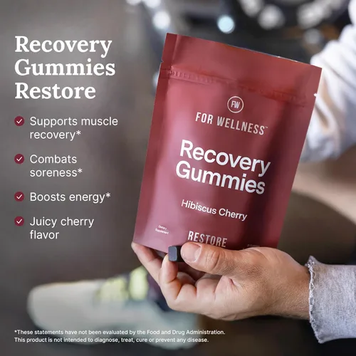 Miniatura 2 de For Wellness Recovery Gummies Restore Suplementos de energía de cereza ácida con electrolitos para el dolor muscular, rendimiento y recuperación