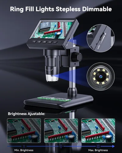 Miniatura 4 de AOPICK Microscopio digital, microscopio de monedas con brillo ajustable de luz, pantalla LCD HD de 4.3 pulgadas, zoom 1000X, vista de PC, compatible