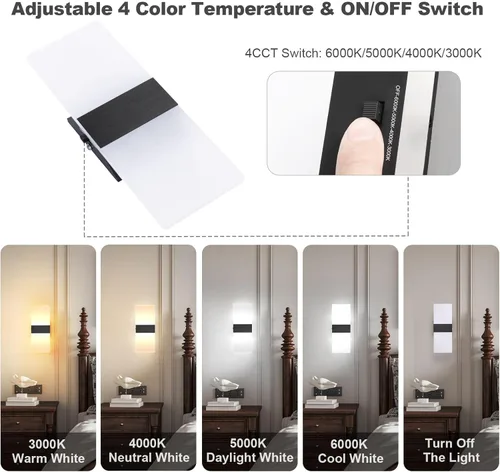 Miniatura 3 de TRLIFE Apliques de Pared LED Regulables, Aplique de Pared Moderno de 4 Temperaturas de Color 12W Luces de Pared Regulables Juego de 2 Luz Montada