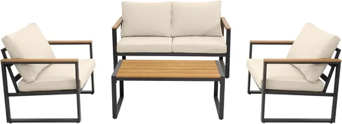 Miniatura 7 de Juego de muebles de patio COMLAX FIELD, 4 piezas de muebles de exterior con juego de mesa de café, juegos de conversación de patio de metal