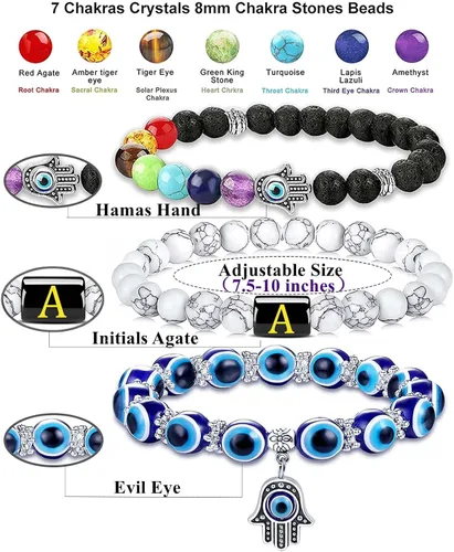 Miniatura 6 de PANSHI Initial Bracelets for Women Trendy Evil Eye Crystal Beaded Bracelets for Women
