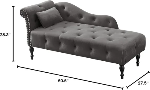 Miniatura 2 de Bellemave, Chaise Lounge - Chaise Lounge - Chase Chair para interiores con 1 almohada, tumbona tapizada de terciopelo con botones y cabeza de clavo