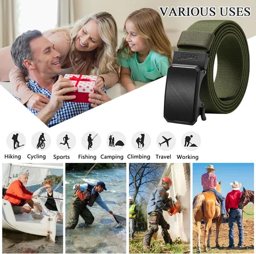 Miniatura 6 de LionVII Cinturón para hombre con trinquete elástico, cinturón elástico para el trabajo con hebilla automática para hombres, 1 3/8" ajustable
