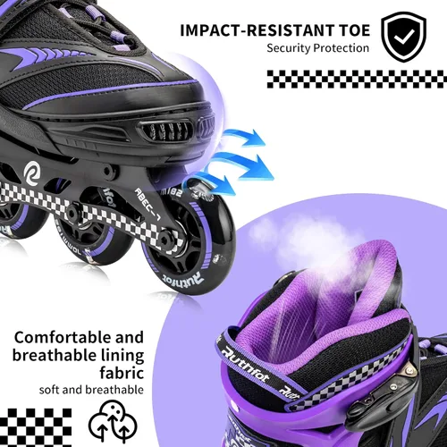 Miniatura 4 de Ruthfot Patines en línea ajustables para niños y niñas con ruedas de luz completa, patines para exteriores para niños y mujeres Púrpura