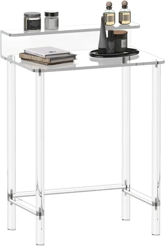 Eglaf - Escritorio pequeño de acrílico, mesa de tocador moderna con soporte de escritorio | 23.6'' L x 15.8'' W x 33.9'' H, Clear Makeup Table