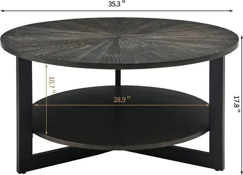 Miniatura 2 de Mesa auxiliar redonda con estante de almacenamiento, mesa central circular de 33.5 pulgadas con patas de metal negro, mesa de cóctel industrial de 2