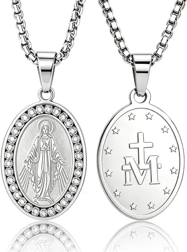 Miniatura 26 de Collar de patrón de santo, San Miguel/Virgen María/Rafael/Judá/Cristóbal/Benedicto/José/Patricio/Francisco/Florián/Tomás/Antonio, acero inoxidable