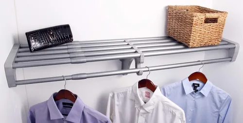 Miniatura 9 de EZ Shelf - Organizador de armario para caminar, paquete de 5, estantes de armario con barra para colgar (cada uno de 40.5 a 73 pulgadas) - Ampliable