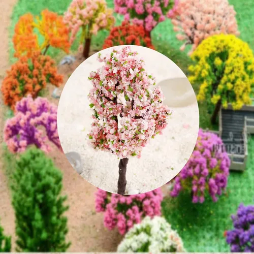 Miniatura 9 de Yetaha 10 unidades de árboles modelo de flores rosas, mini racimo de flores de vegetación, modelo de paisaje estático para bricolaje, paisaje