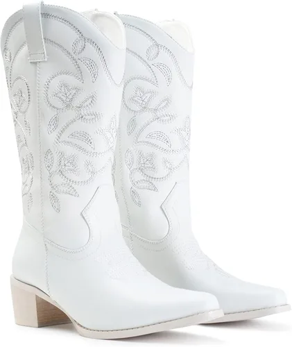 Miniatura 5 de IUV Botas vaqueras para mujer con punta puntiaguda, botas vaqueras de media pantorrilla