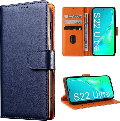 Miniatura 8 de Funda compatible con Samsung S22 Ultra, de piel auténtica, con bloqueo RFID, función atril, cierre magnético fuerte, ranuras para tarjetas