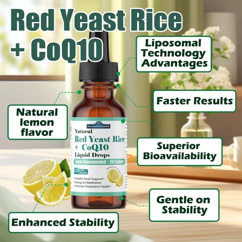 Miniatura 6 de Arroz de levadura roja liposomal con gotas líquidas Coq10, 5 en 1 extra fuerte 1200 mg de colesterol y apoyo cardíaco con ácido alfa lipoico