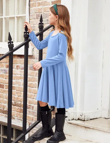 Miniatura 3 de Arshiner Girls Long Sleeve Stretchy Dress A line Twirly Skater School Party Dress