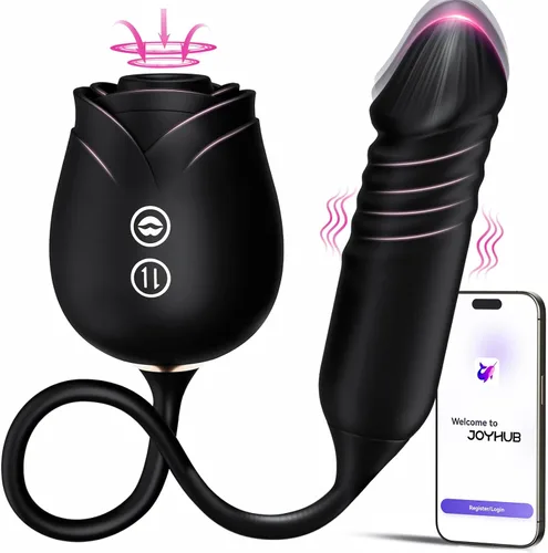 Miniatura 10 de Consolador vibrador juguetes sexuales para mujeres, juguete sexual MOOLIGIRL Rose con vibradores de punto G de empuje y 10 modos de succión