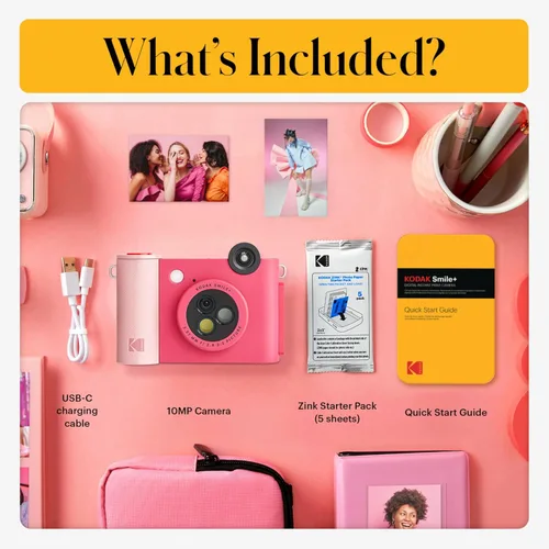 Miniatura 3 de Kodak Smile+ Paquete de regalo para cámara e impresora digital instantánea 2 en 1 + estuche + papel fotográfico Zink 2 x 3 con parte trasera Rojo