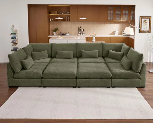Miniatura 38 de Sofá Modular de Gran Tamaño, Sofá Seccional de Chenilla Nube Extra Profundo con Chaise Otomana, Sofá Esponjoso de Chenilla de 4 Plazas para Sala