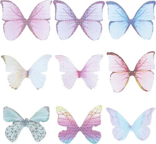 Miniatura 14 de SUNNYCLUE 1 caja 180 pares de decoraciones de mariposa de tela 3D adorno de mariposa pequeñas alas de mariposa de organza para bricolaje, joyas