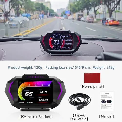Miniatura 8 de AZIJYV Indicador Obd2 con velocidad, pantalla frontal para coches P24, consumo de combustible, RPM, alarma de sobrevelocidad, velocímetro digital