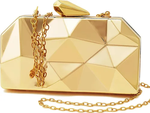 Miniatura 8 de Women Lattice Pattern Metal Evening Clutch Bag,Geometric Evening Clutch Purse Handbag With Chain Strap