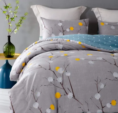 Miniatura 3 de SLEEPBELLA Edredón Tamaño Twin, Algodón de 600 Hilos Rama Gris con Patrón de Lunares Amarillo Turquesa Verde Juego de Edredón Reversible, Juego