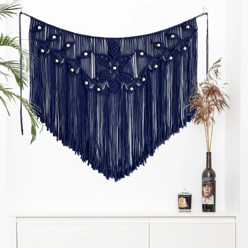 Miniatura 8 de Youngeast Decoración para el hogar, macramé en forma de hoja, tapiz tejido para colgar en la pared, cortina de dormitorio, guirnalda de flecos