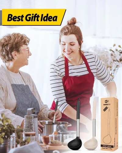 Miniatura 7 de Paquete de 2 cucharones de cucharón, cuchara grande de silicona para sopa, utensilios de cocina antiadherentes con alta resistencia al calor, sin