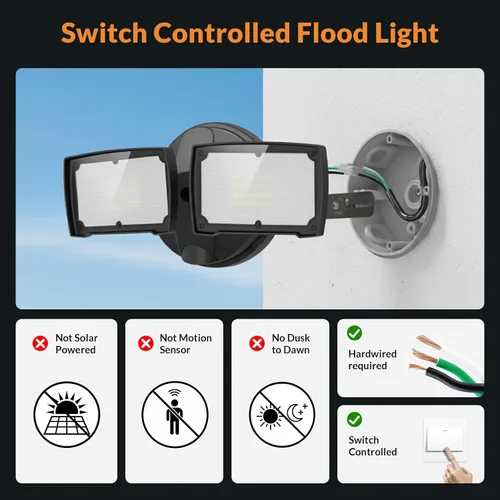 Miniatura 2 de Lepower Reflector LED de 3,000 lm para exteriores, de seguridad, controlada por interruptor, de 28 vatios con 2 cabezales ajustables, 5,500 K, Negro