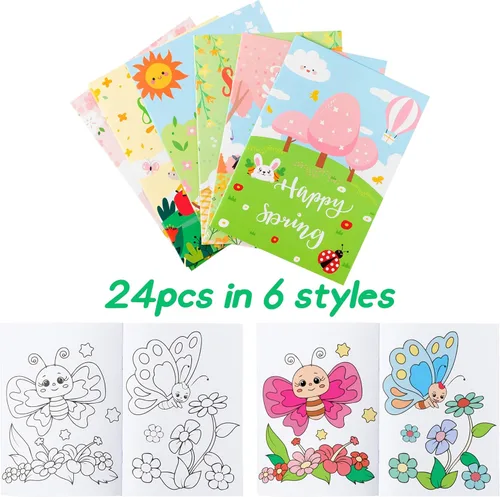 Miniatura 2 de WATINC 24 libros para colorear de primavera, folleto de colores primaverales, suministros de fiesta de arte a granel para niños, libro de pintura