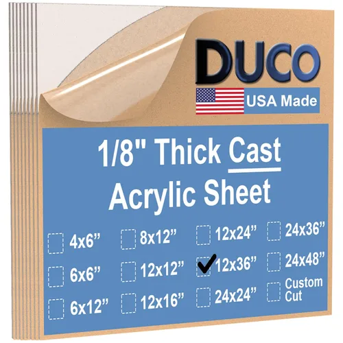 Miniatura 97 de Duco - Hoja de acrílico fundido transparente hecha en Estados Unidos, 1/8 de pulgada de grosor, 12 x 12 pulgadas, 1 paquete de láminas de plexiglás