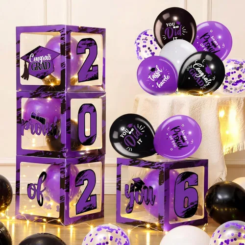 Miniatura 11 de Woanger 44 piezas de decoración de caja de graduación 2026 – Juego de cajas de fiesta de graduación de felicitaciones con cuerdas de luz LED y Azul