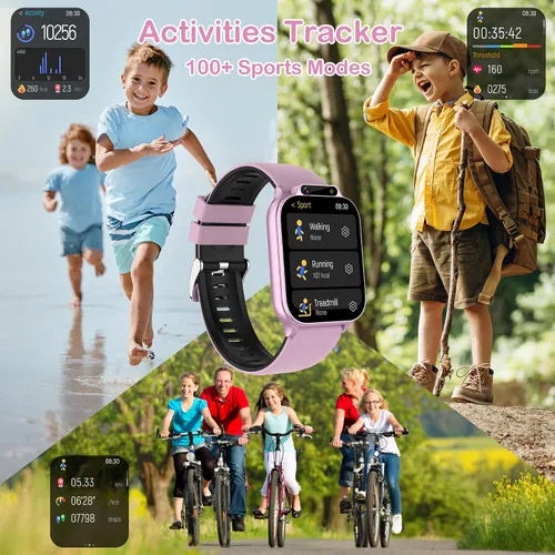 Miniatura 4 de Relojes inteligentes para niños con rastreador de fitness, modo deportivo impermeable IP68, dial de ritmo cardíaco, monitor de sueño, podómetro, Rosa