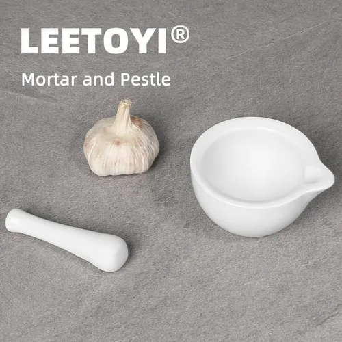 Miniatura 6 de LEETOYI Mortero y mano de porcelana, conjunto de molinillo de hierbas de cerámica y trituradora de píldoras (4.2 pulgadas)